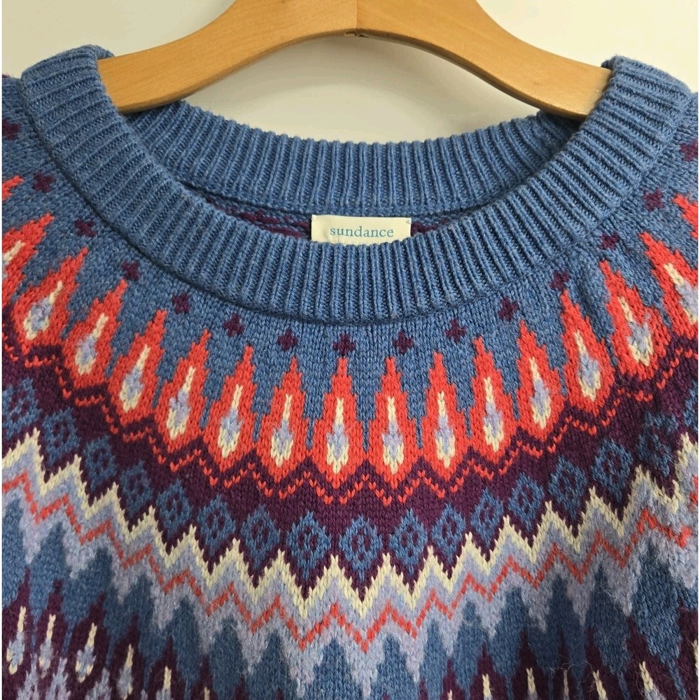 Sundance Sweater Medium Eloise Fair Isle Wool Blend Blue Coral Nordic Crew Neck - Picture 4 of 11